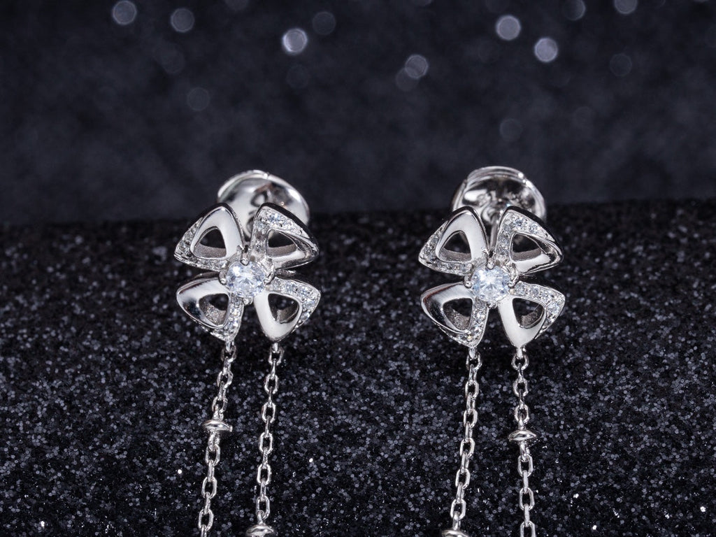 BVLGARI FIOREVER SILVER DIAMOND DROP EARRINGS