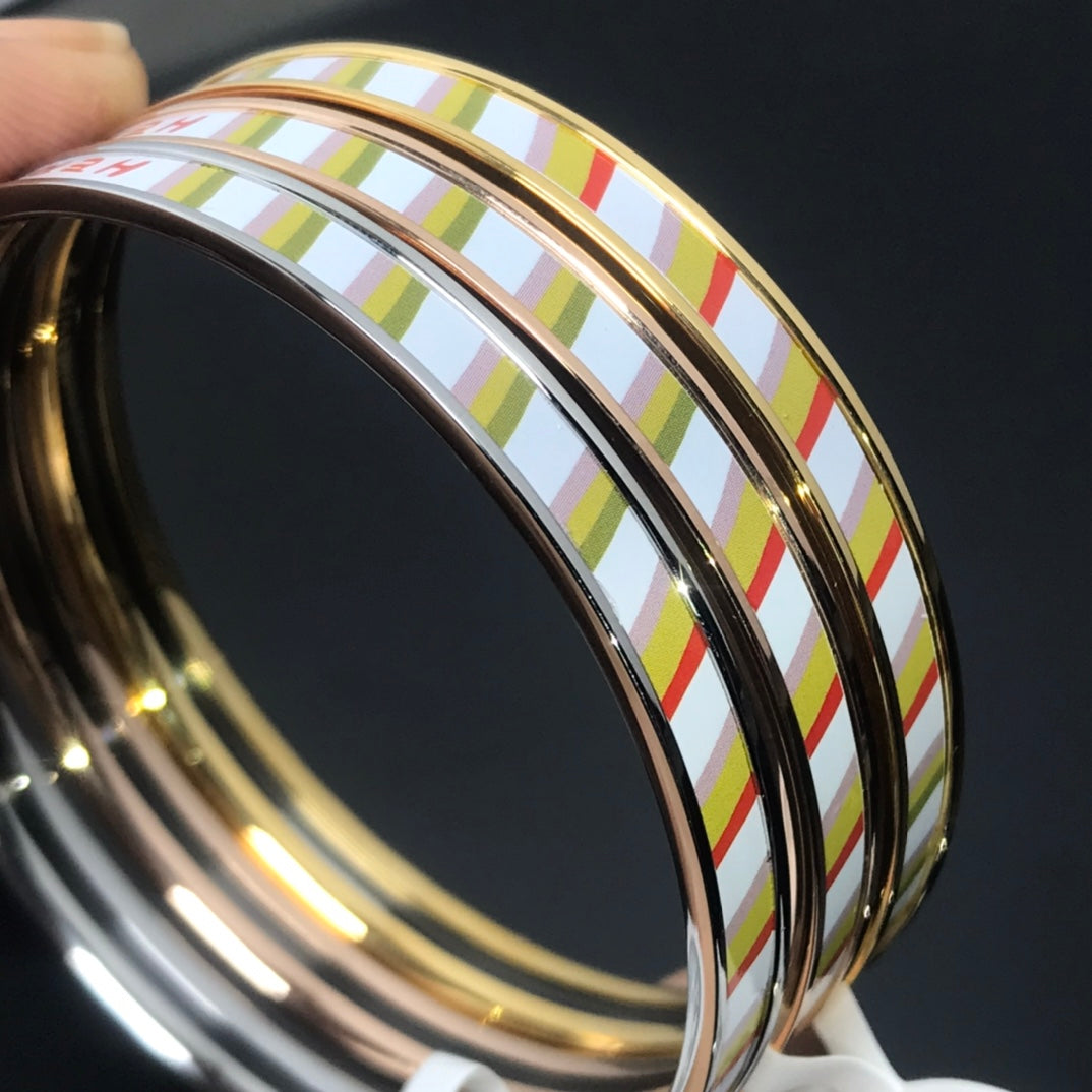 HERMES H Enamel Bangle White Green Bracelet