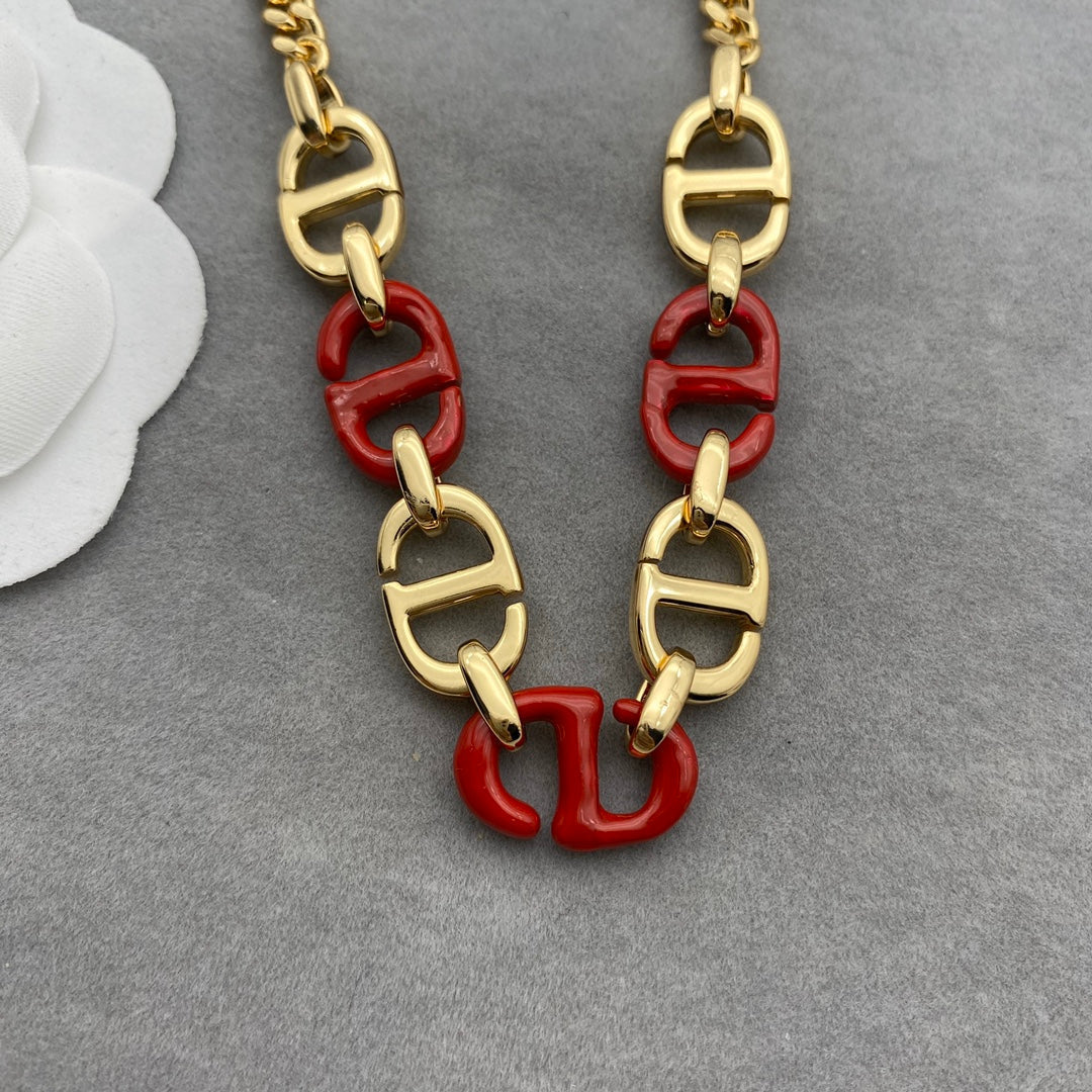 DIOR WOMEN CD NAVY NECKLACE GOLD-FINISH METAL