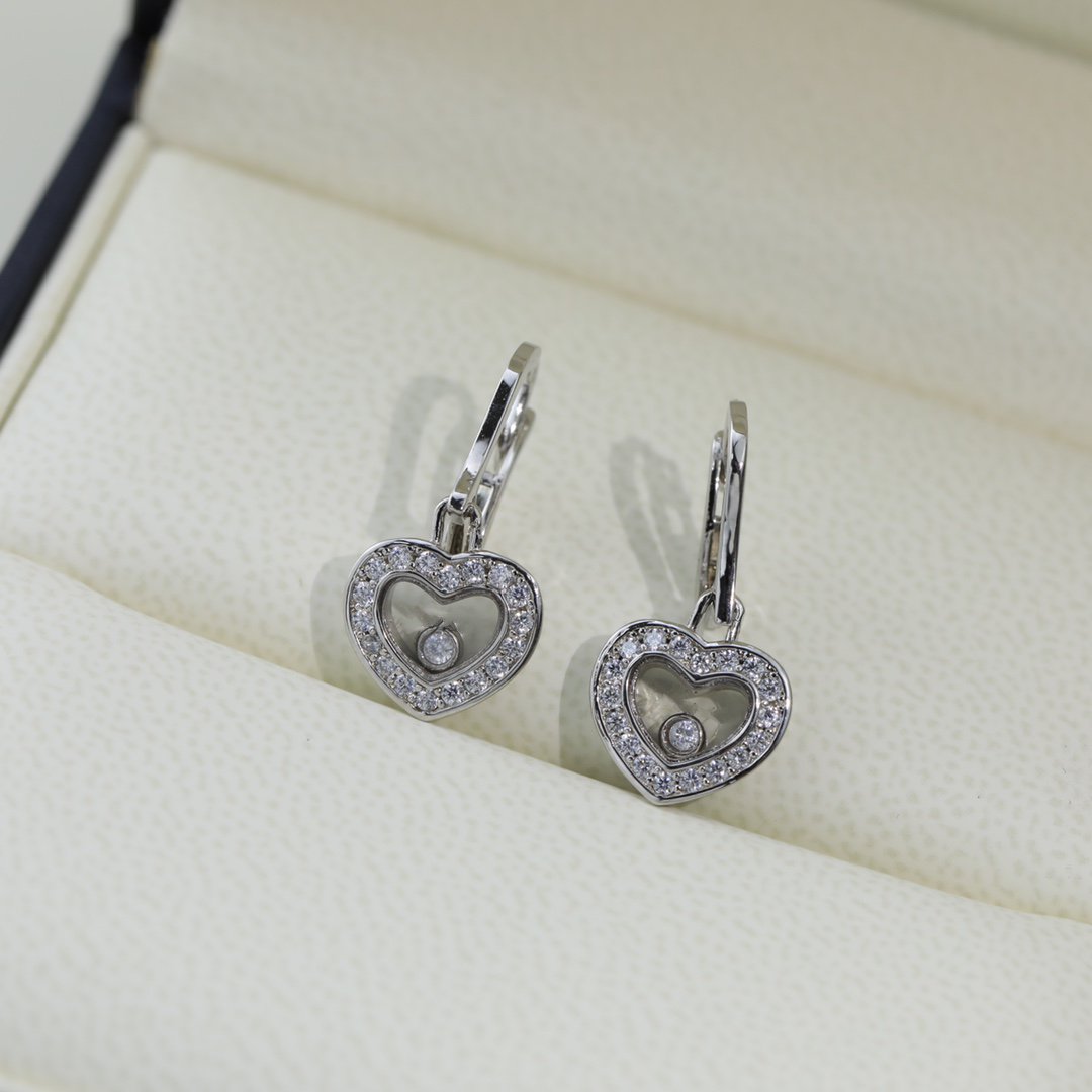 CHOPARD HAPPY HEART SILVER EARRINGS DIAMOND