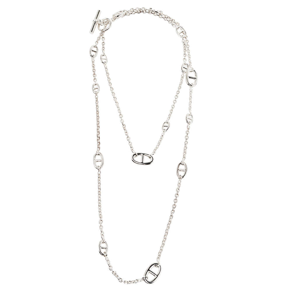 HERMES HM FARANDOLE 120 LONG SILVER NECKLACE
