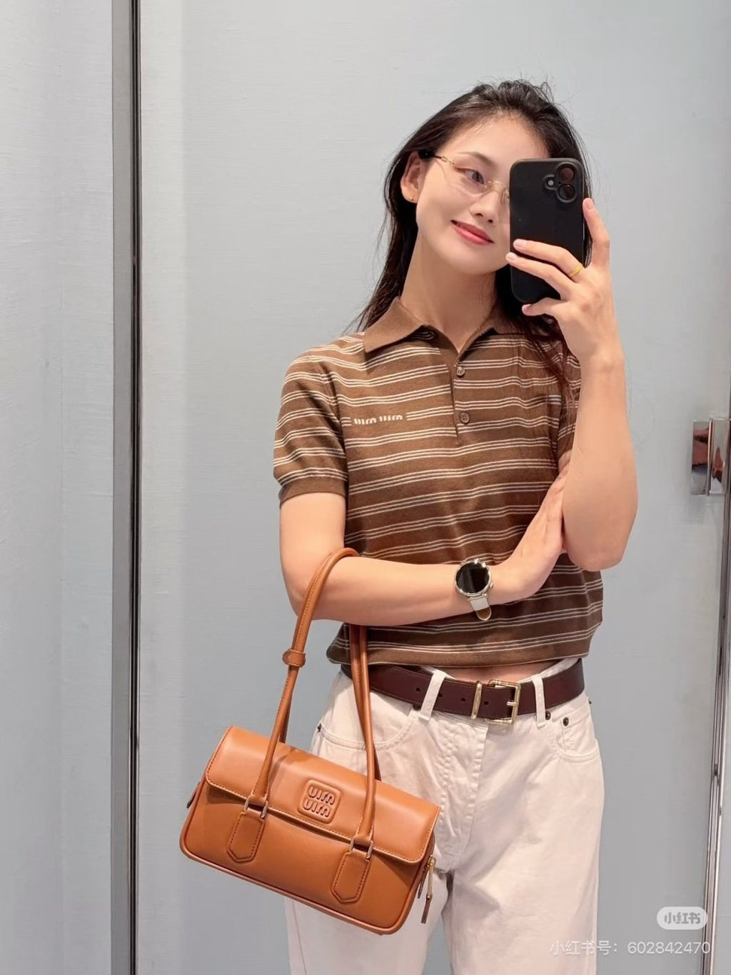 Miu Miu Square-Buckle Baguette Shoulder Bag — model
