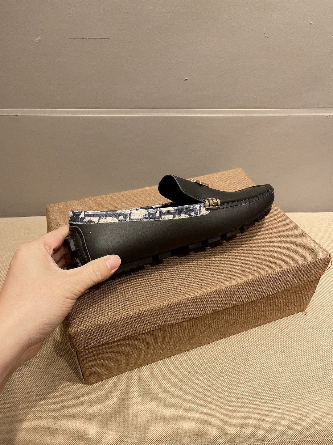 Dior Black Patterned-Trim Loafers — side
