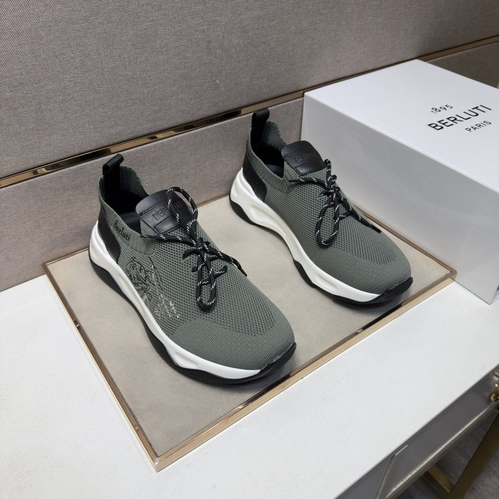 Berluti Olive Gray Lace-Up Sneakers — front