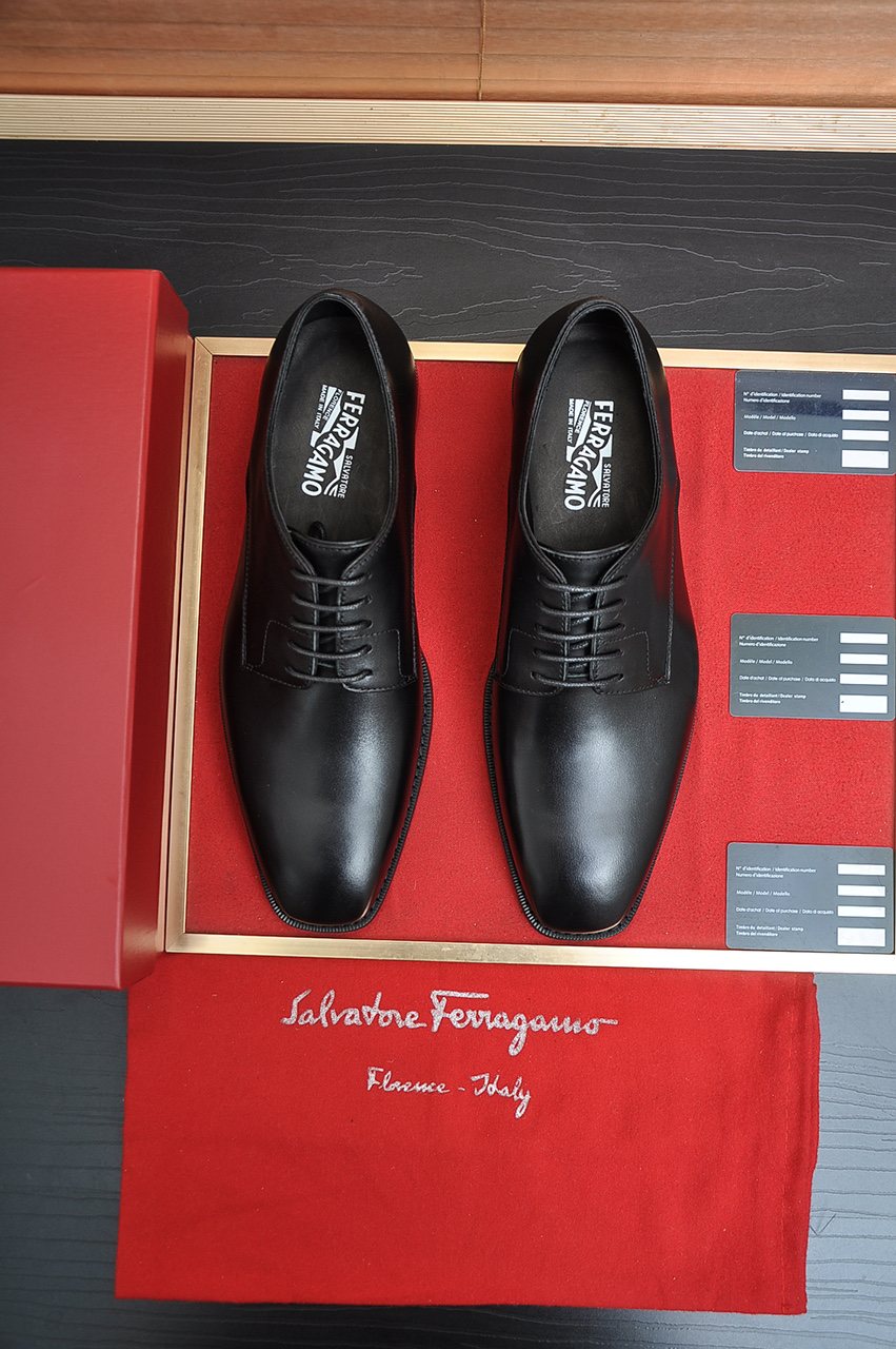 Ferragamo Black Lace-Up Dress Shoes — front