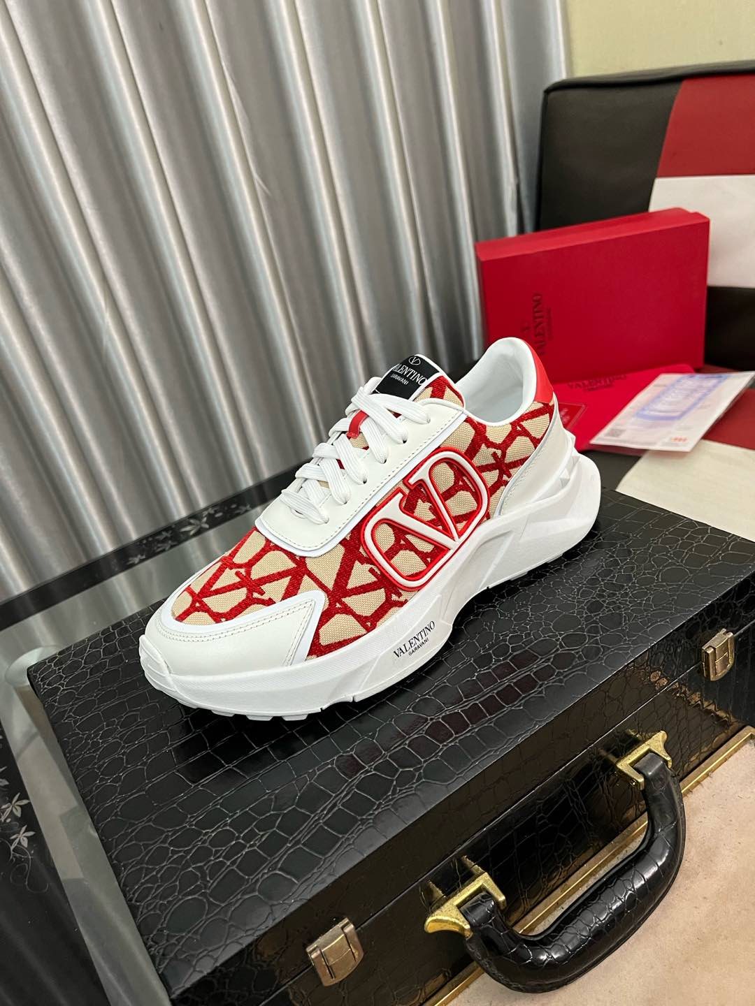 Valentino White and Red Patterned Sneakers — side