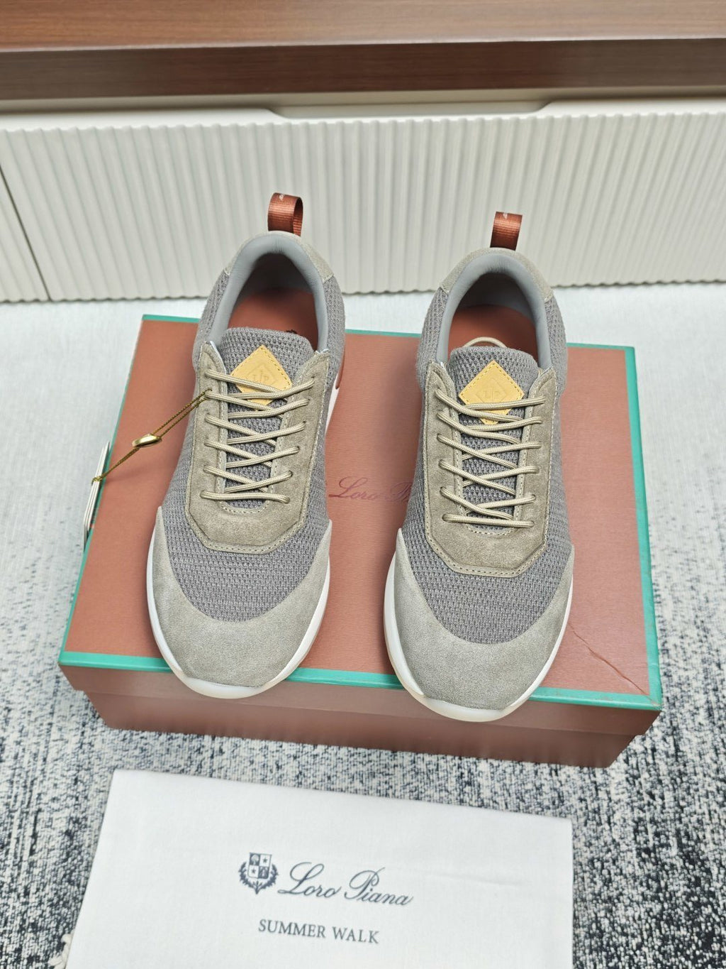 Loro Piana Gray Taupe Lace-Up Sneakers — front