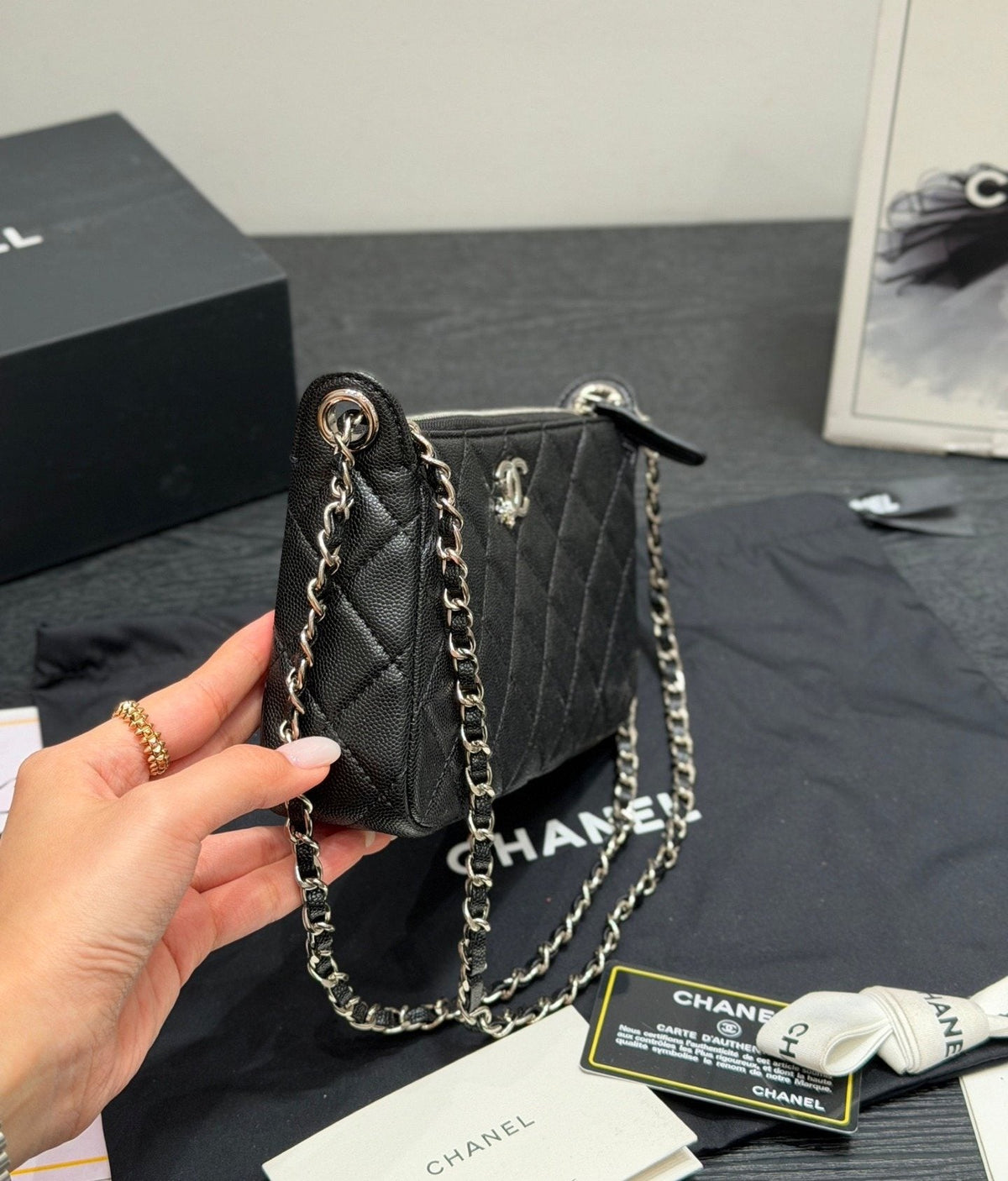 Chanel Quilted Rectangular Chain Shoulder Bag — side