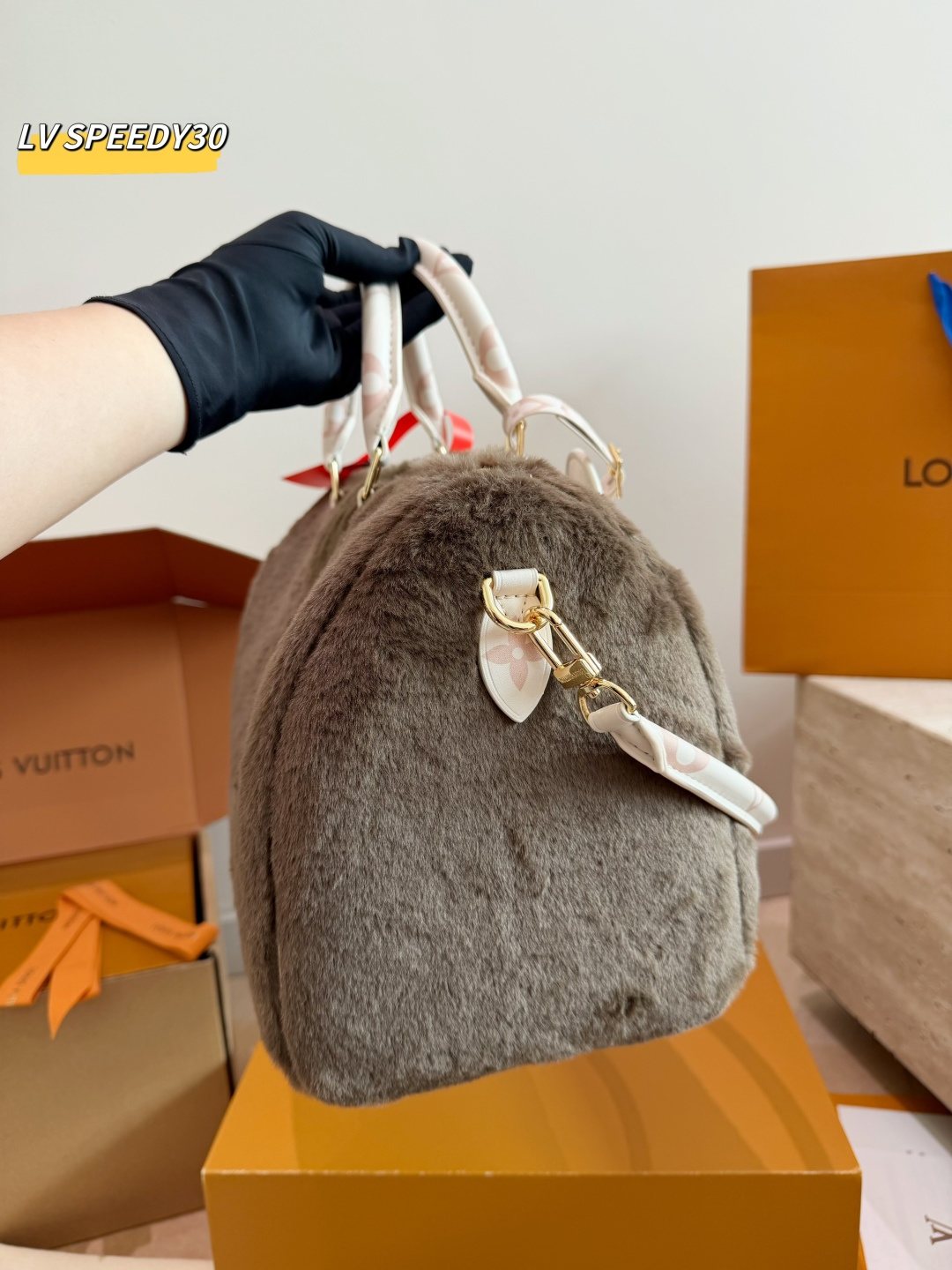 Louis Vuitton Speedy Fuzzy Top-Handle Bag — side