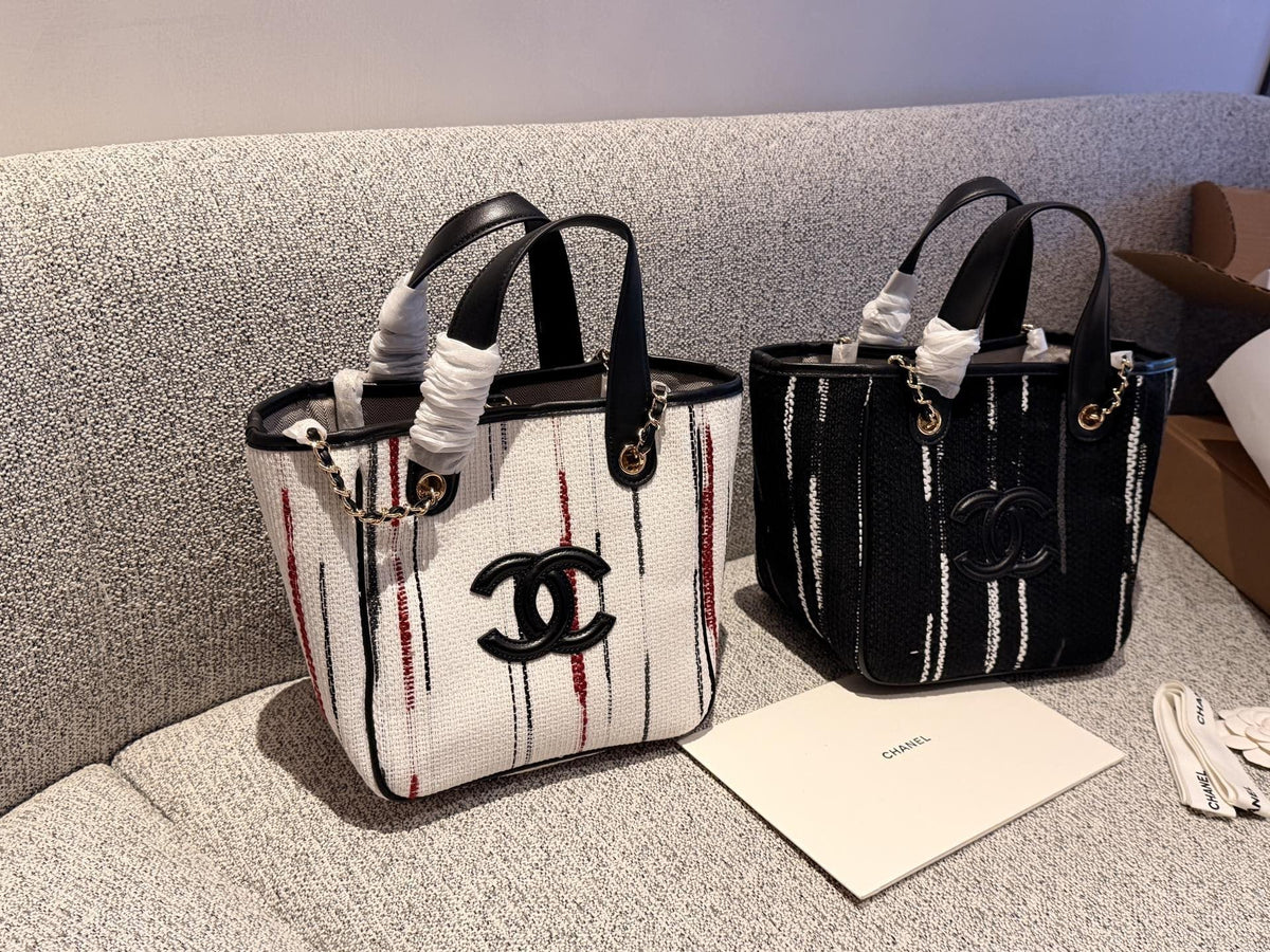 Chanel Striped Double-C Tote Bag — hero