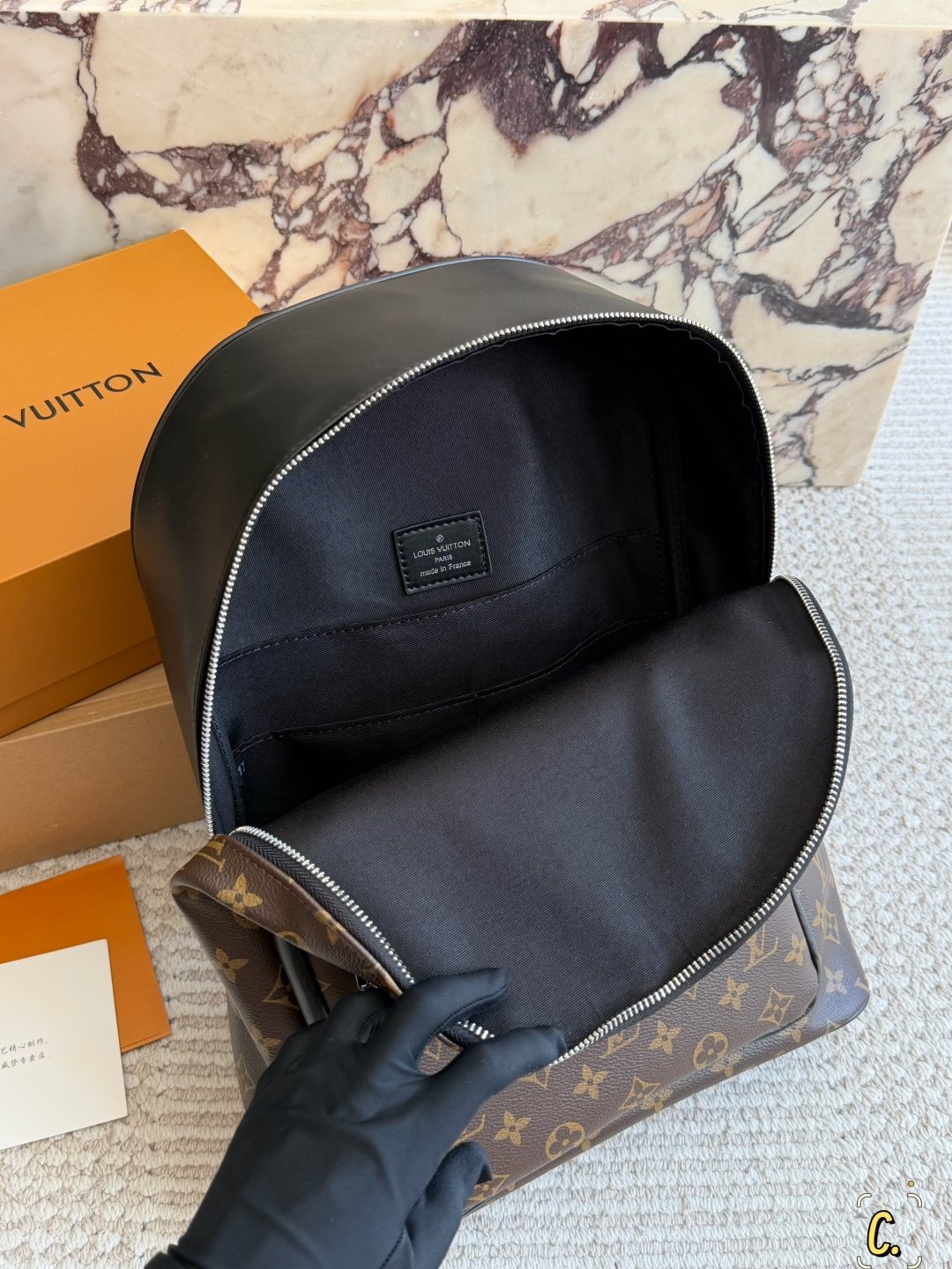 Louis Vuitton Black-Trim Zip Backpack — front