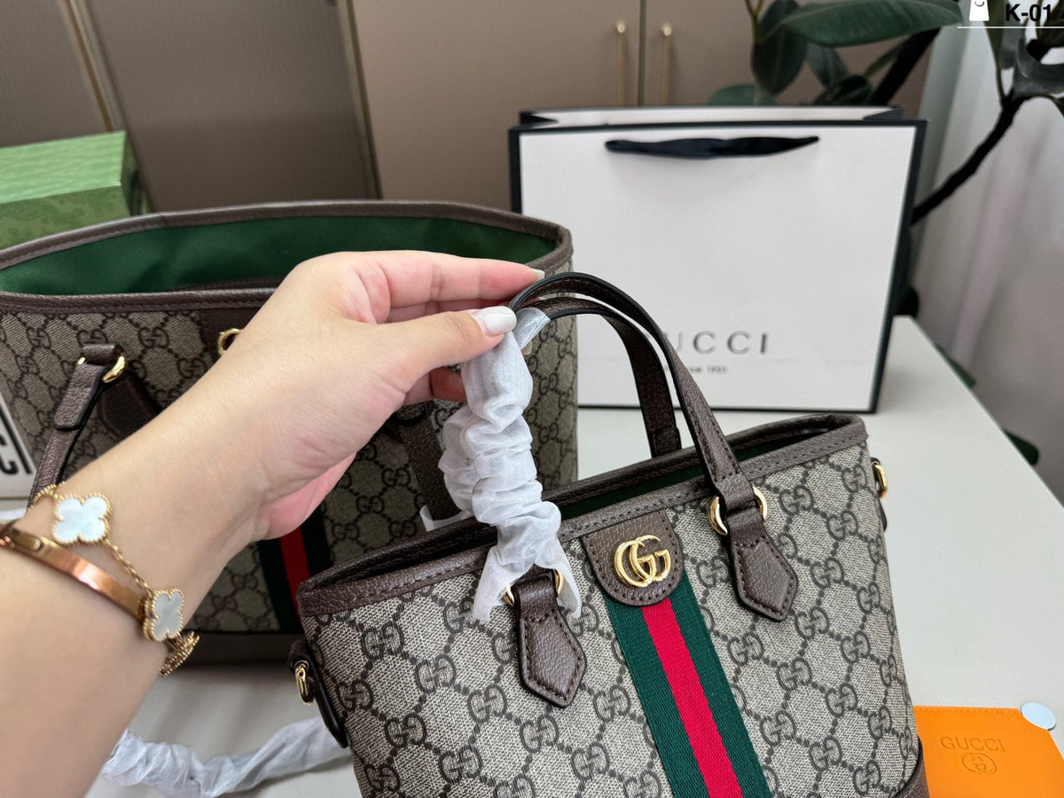 Gucci Patterned Tote with Green-Red Stripe — comparison