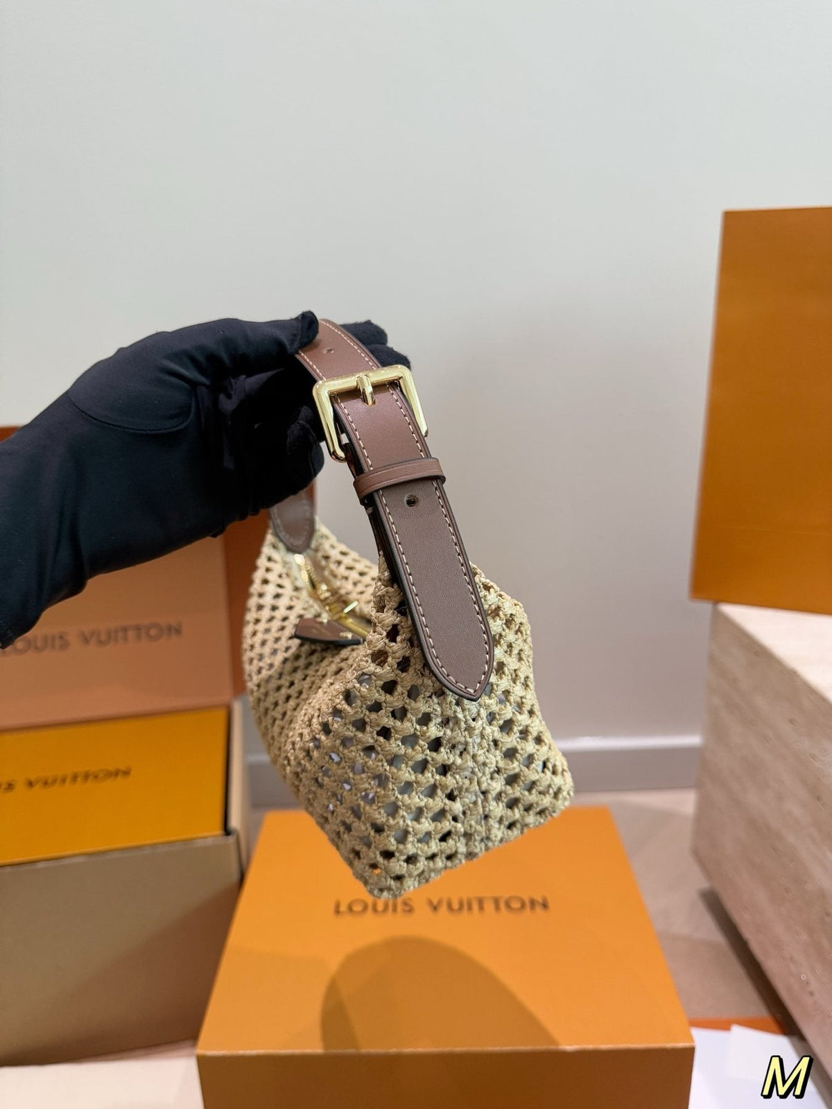 Louis Vuitton Woven Curved-Top Shoulder Bag — side