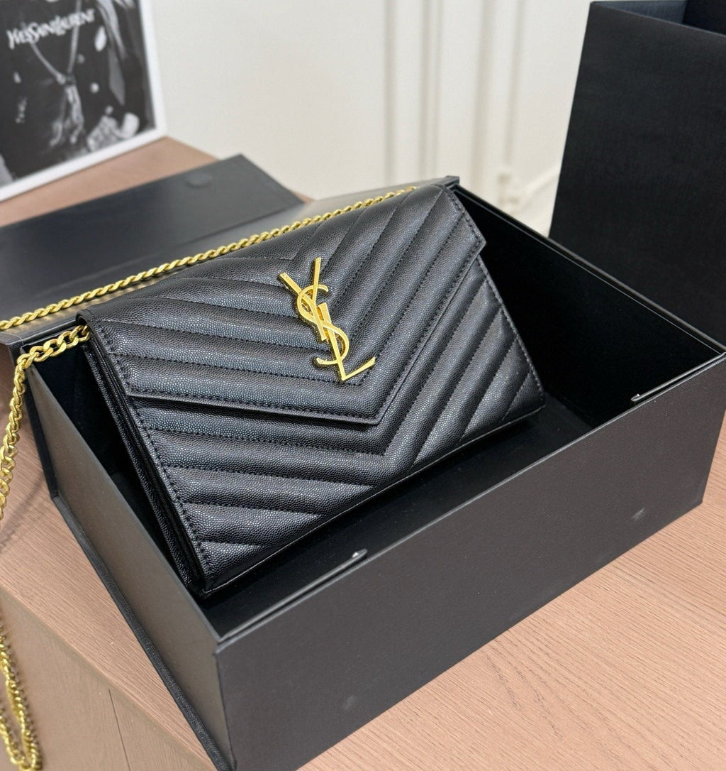 Saint Laurent Chevron-Quilted Envelope Chain Bag — front