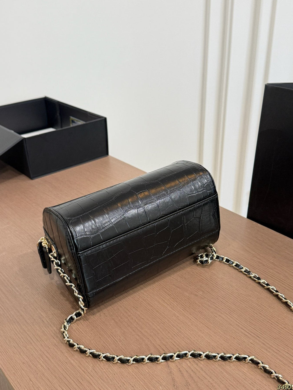 Chanel Textured Chain-Handle Bowling Bag — back