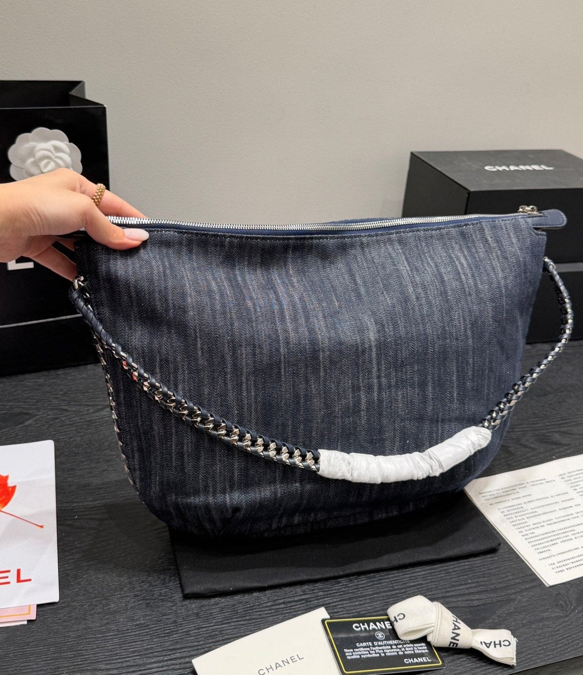 Chanel Blue Denim Chain-Strap Hobo Bag — back
