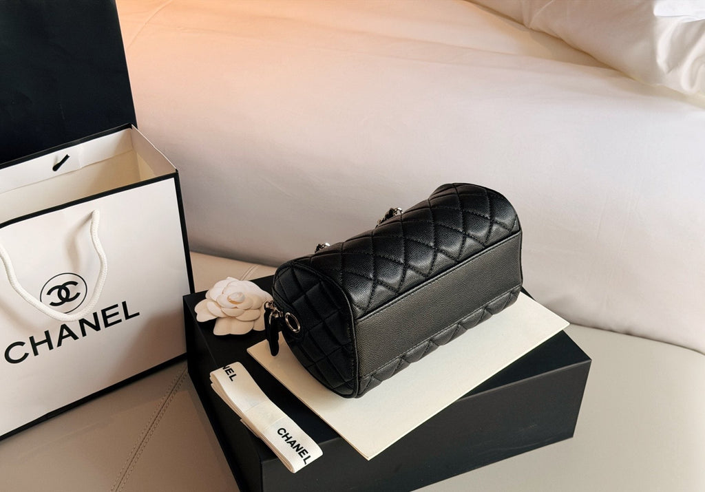 Chanel Diamond-Quilted Chain-Handle Bowling Bag — back