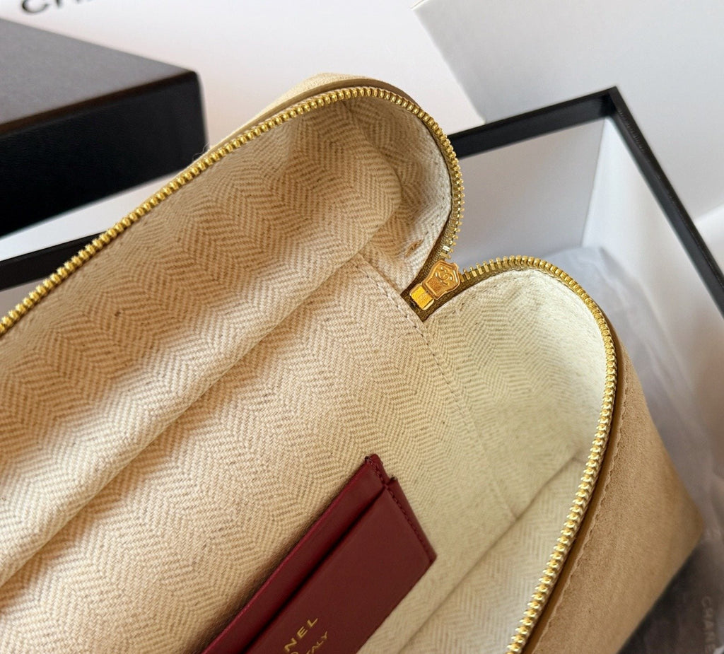 Chanel Suede-Textured Zip-Front Top-Handle Bag — detail