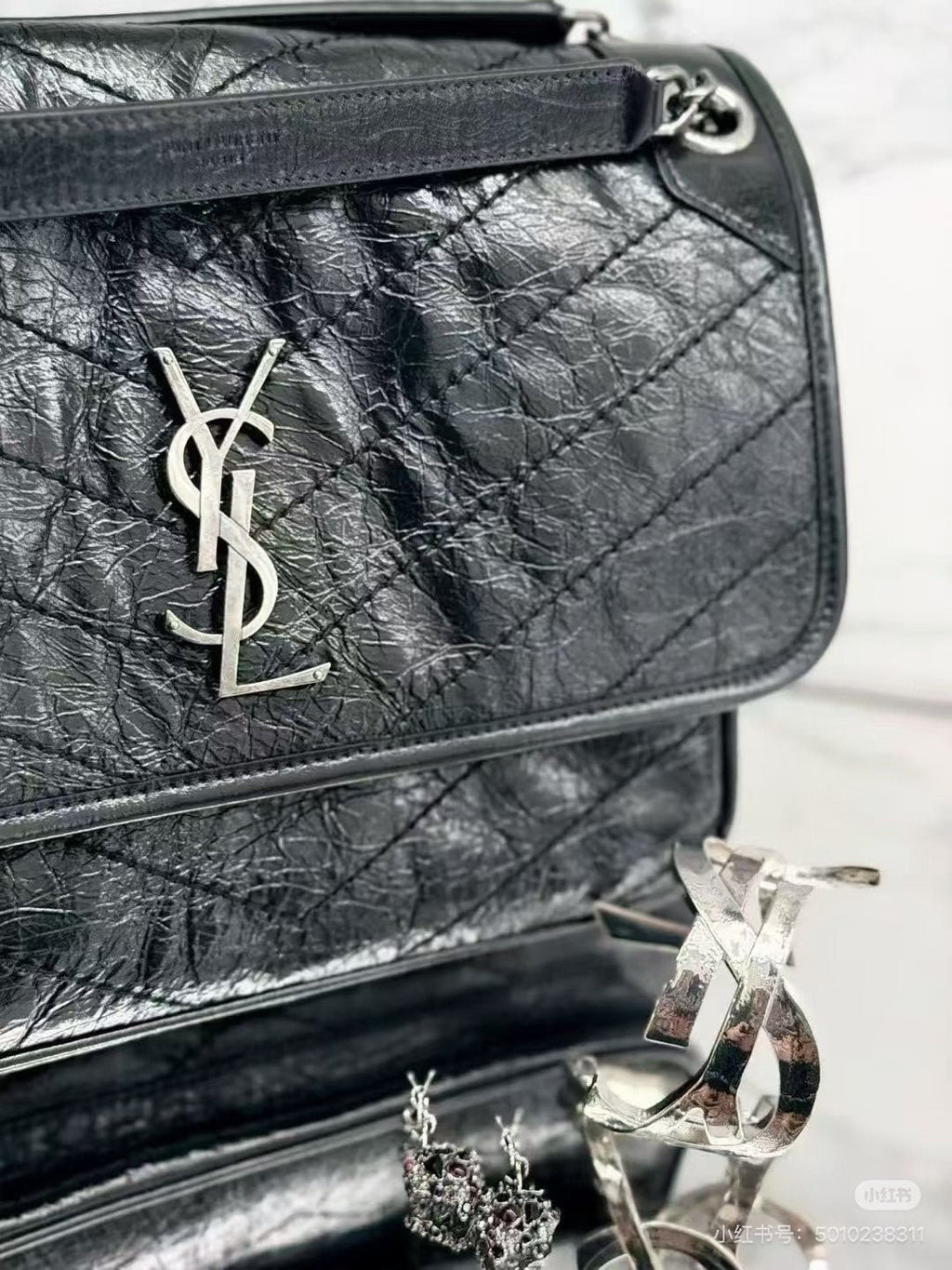 Saint Laurent Niki Quilted Flap Shoulder Bag — detail