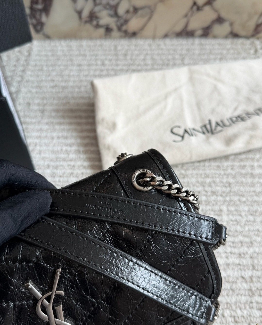 Saint Laurent Niki Quilted Flap Shoulder Bag — detail