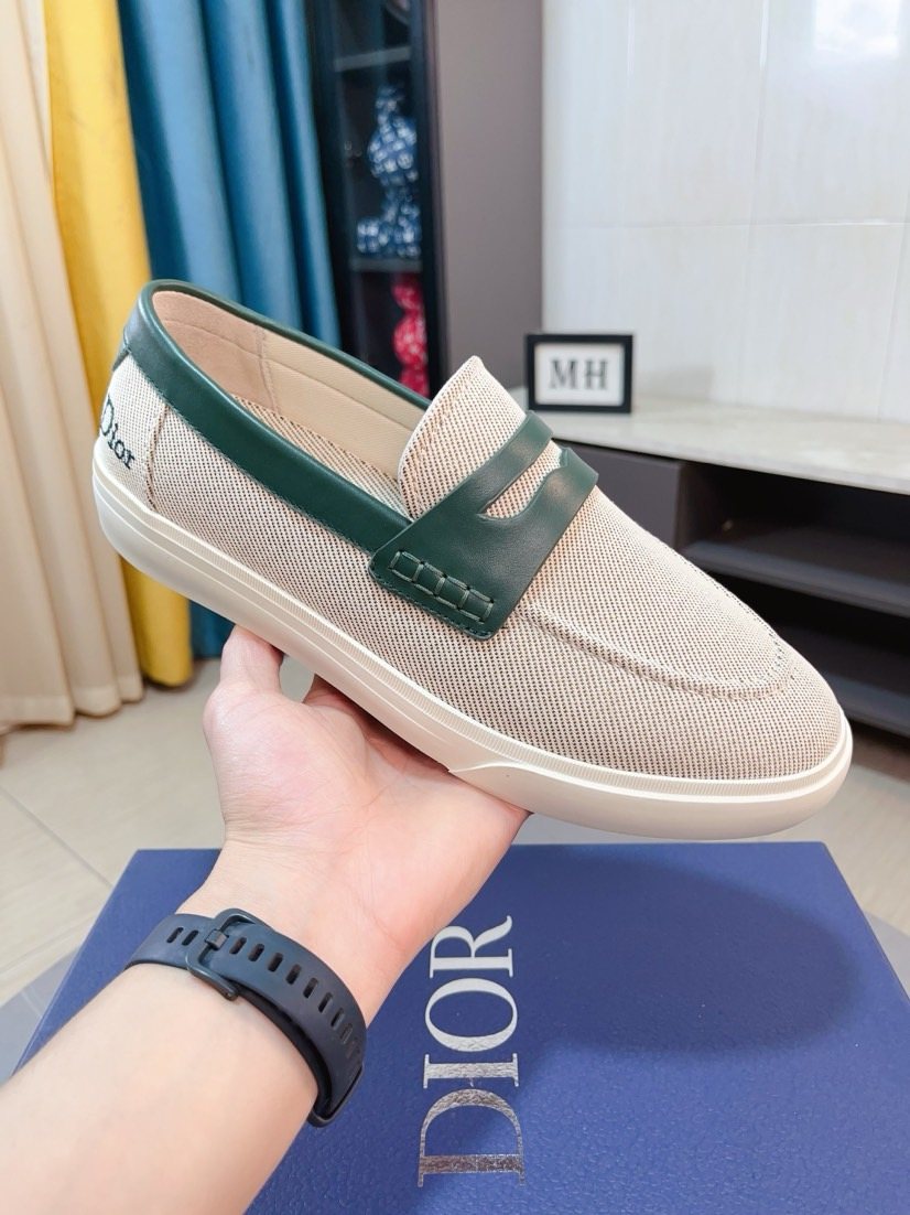 Dior Beige Contrast-Trim Loafers — model