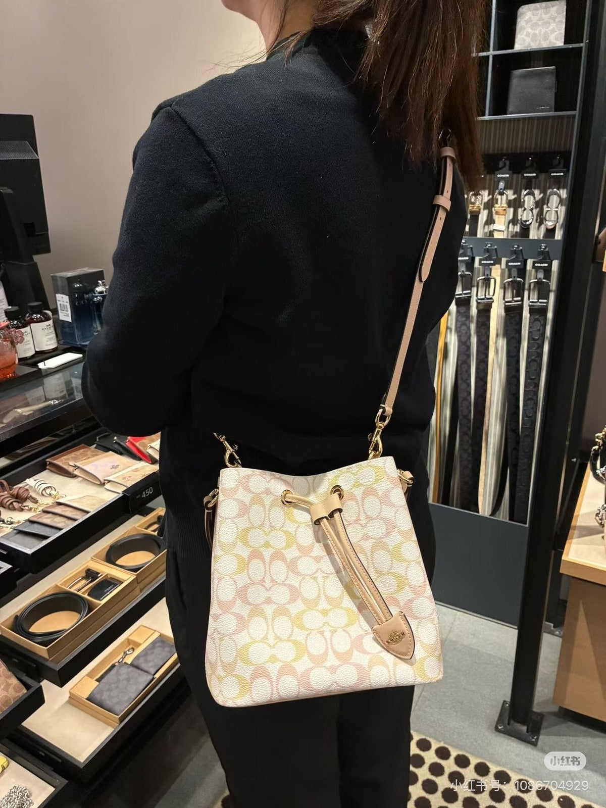 Coach Rowan Pastel Signature Drawstring Bucket Bag — model