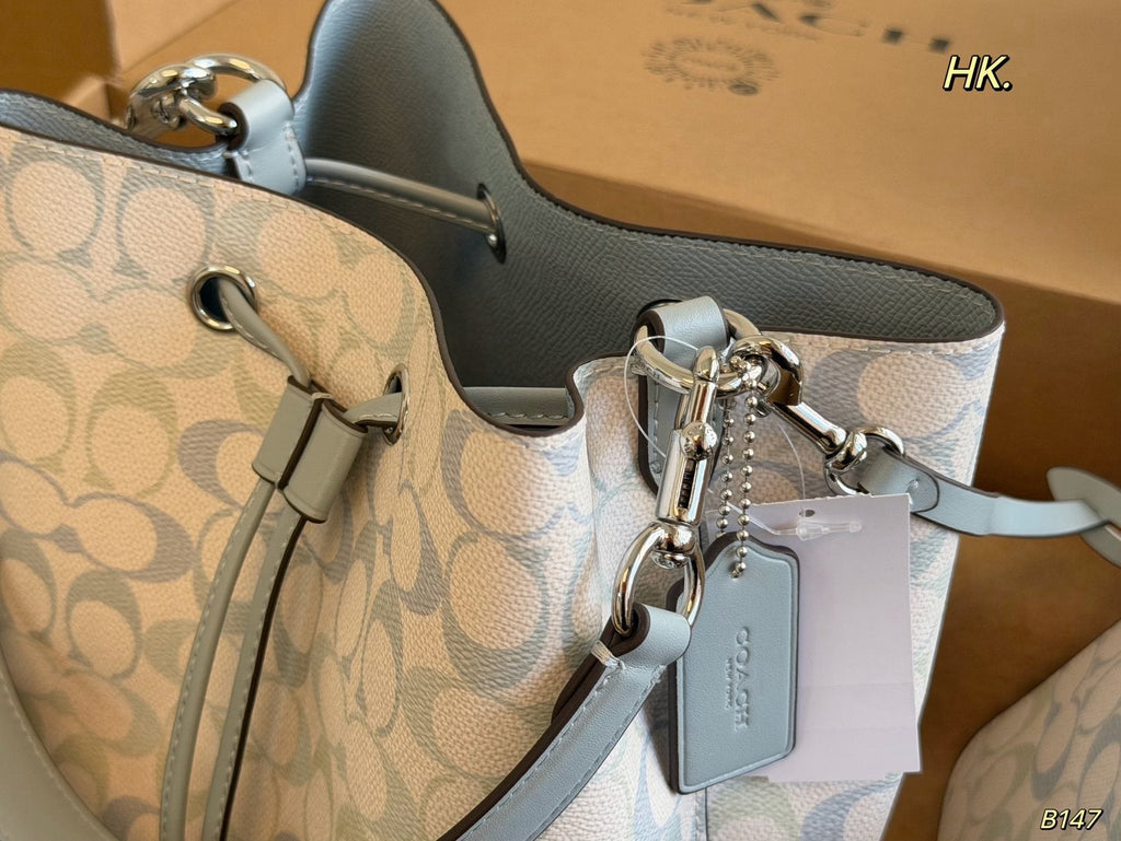 Coach Rowan Pastel Signature Drawstring Bucket Bag — detail