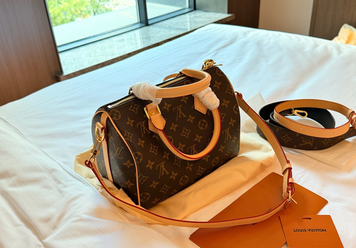 Louis Vuitton Speedy Monogram Satchel with Tan Trim — side