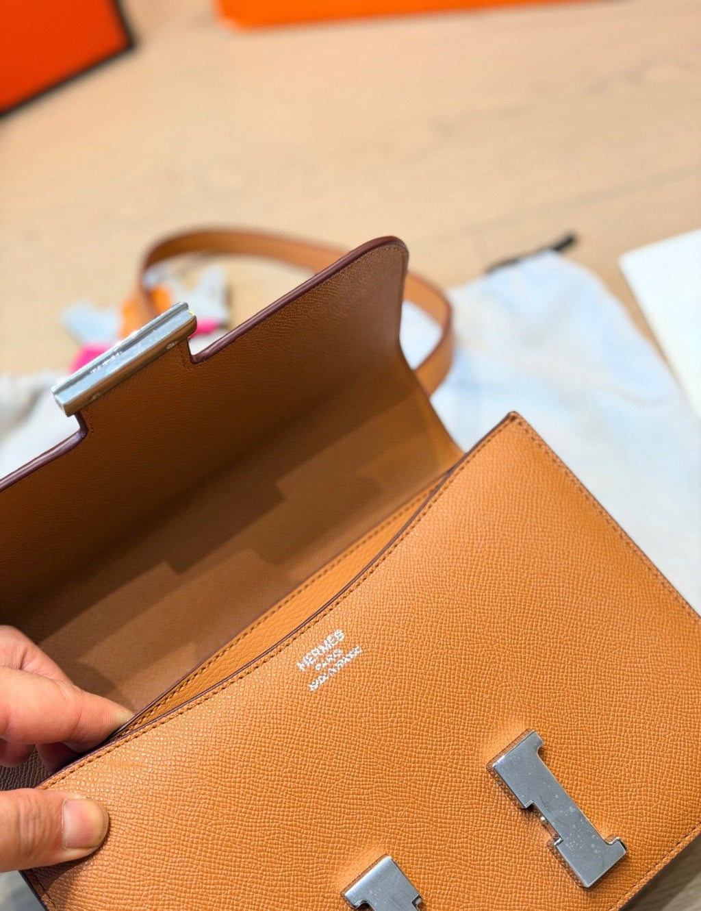 Hermès Rounded H-Clasp Flap Shoulder Bag — detail