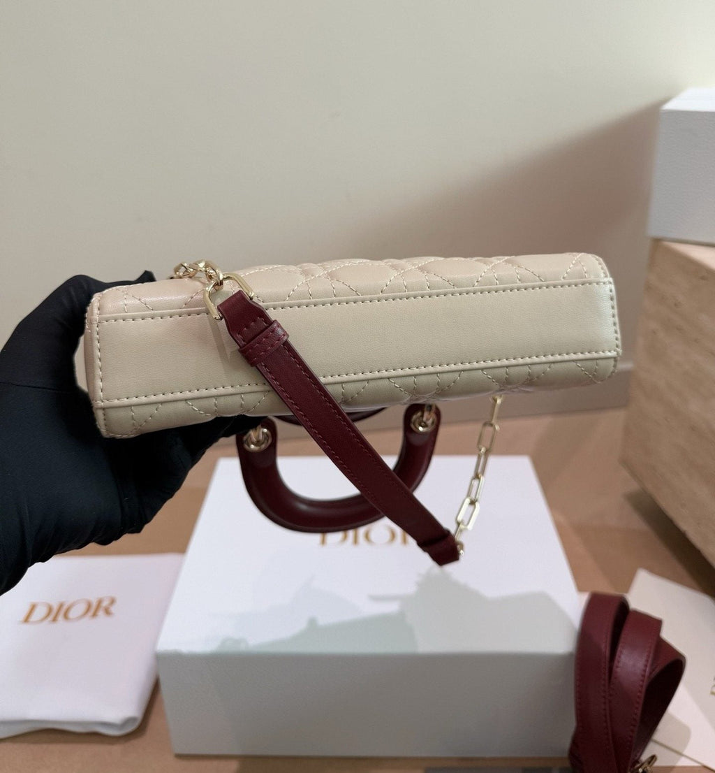 Dior D-Joy Quilted Top-Handle Bag with Burgundy Bow — detail