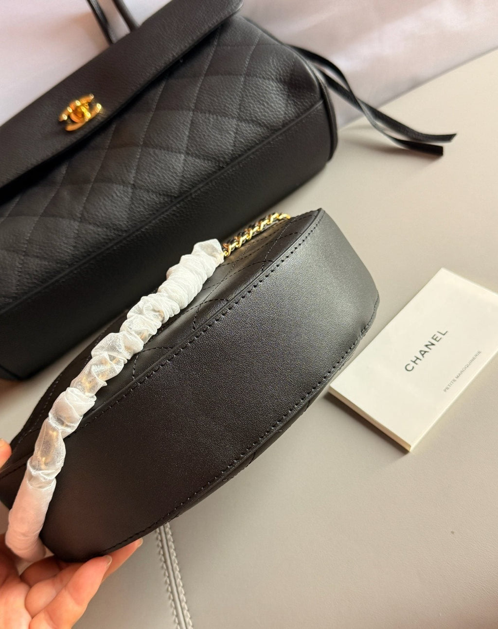 Chanel Quilted Crescent Chain Handbag — detail