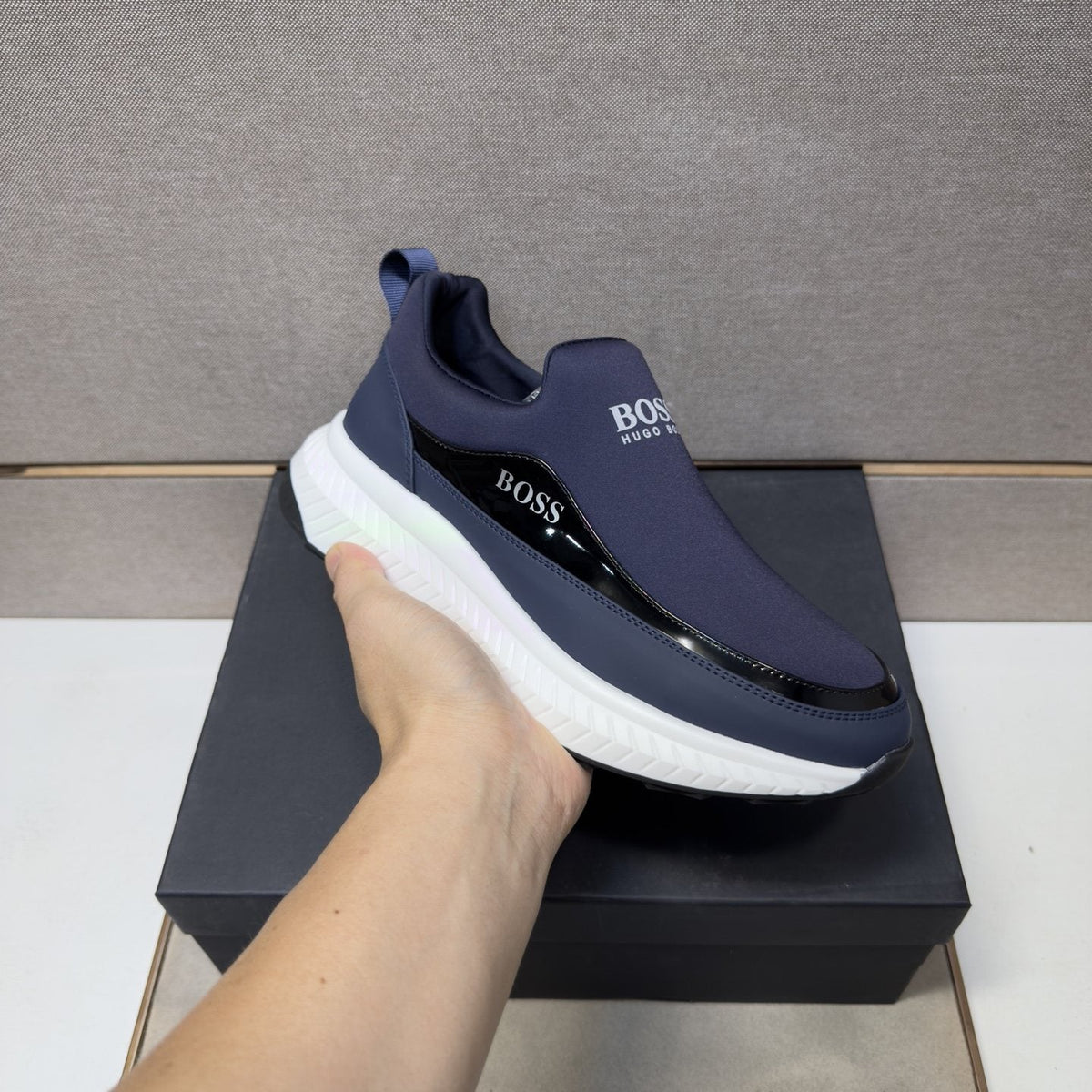 BOSS Men's Contrast-Trim Slip-On Sneakers — model
