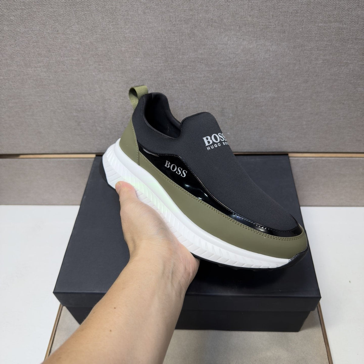 BOSS Men's Contrast-Trim Slip-On Sneakers — model