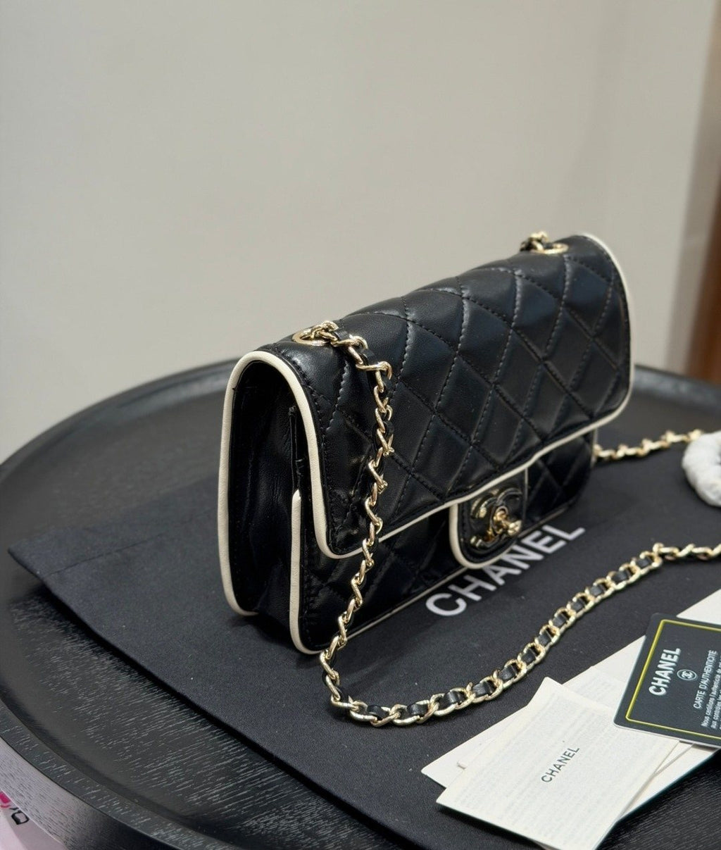 Chanel Quilted Wallet on Chain with Contrast Piping — side