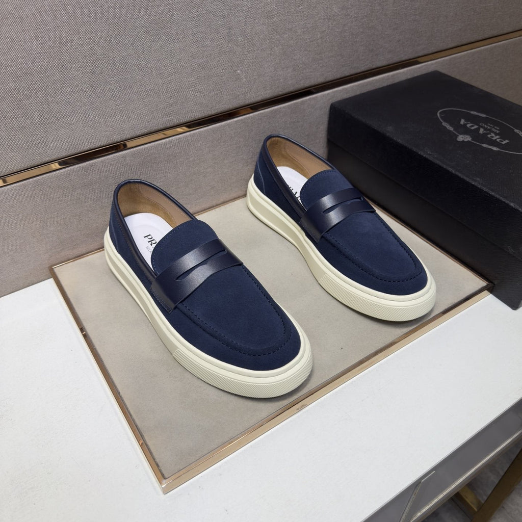 Prada Men's Penny Loafers with White Soles — front