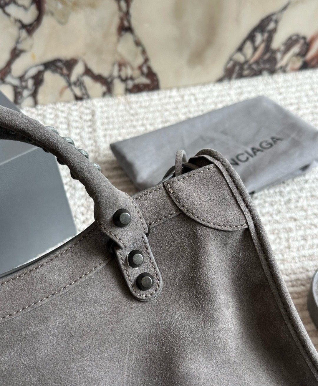 Balenciaga Le City Suede Handbag — detail