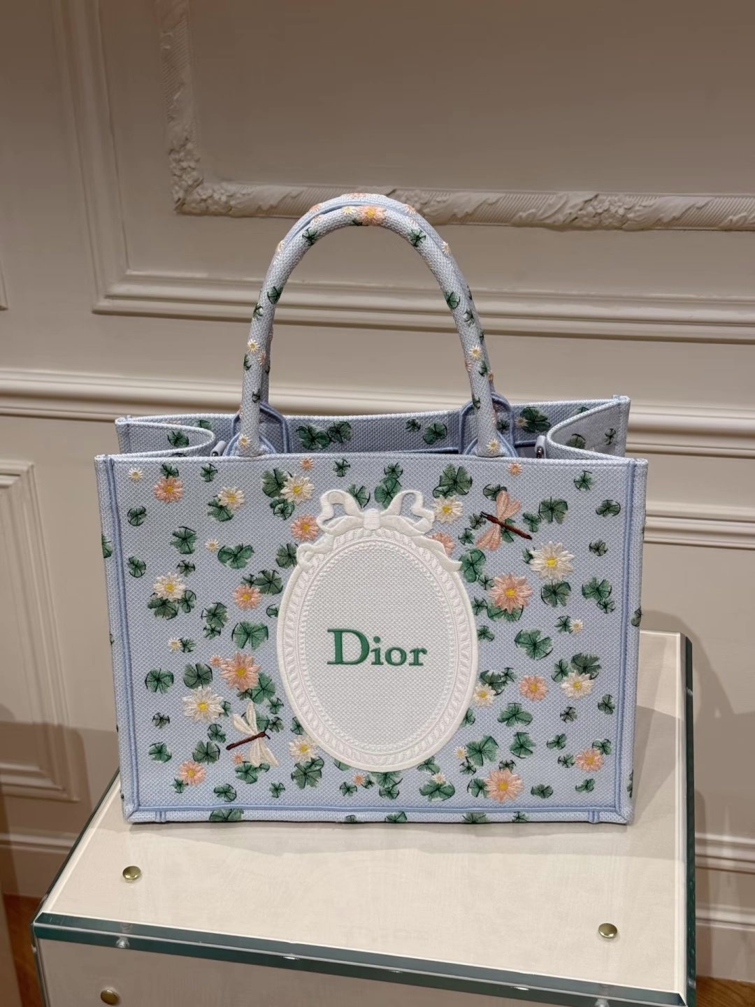 Dior Book Tote Light Blue Floral Bag — hero