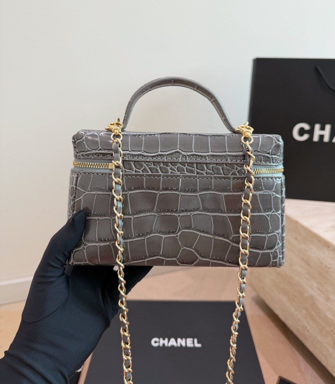 Chanel Crocodile-Embossed Top Handle Vanity Bag — back