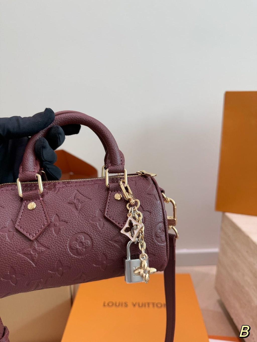 Louis Vuitton Speedy Nano Burgundy Monogram Empreinte Bag — model