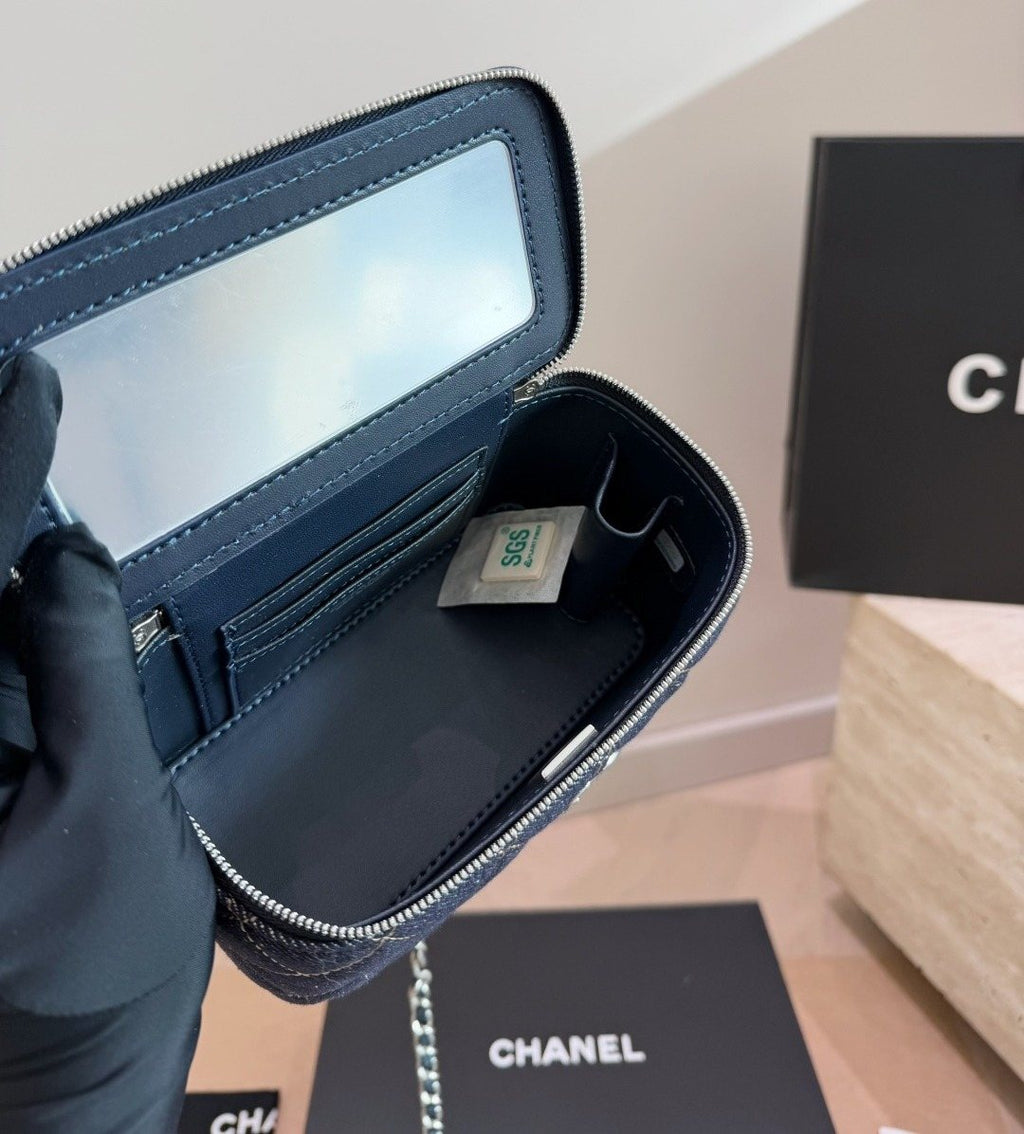 Chanel Quilted Denim Box Shoulder Bag — detail