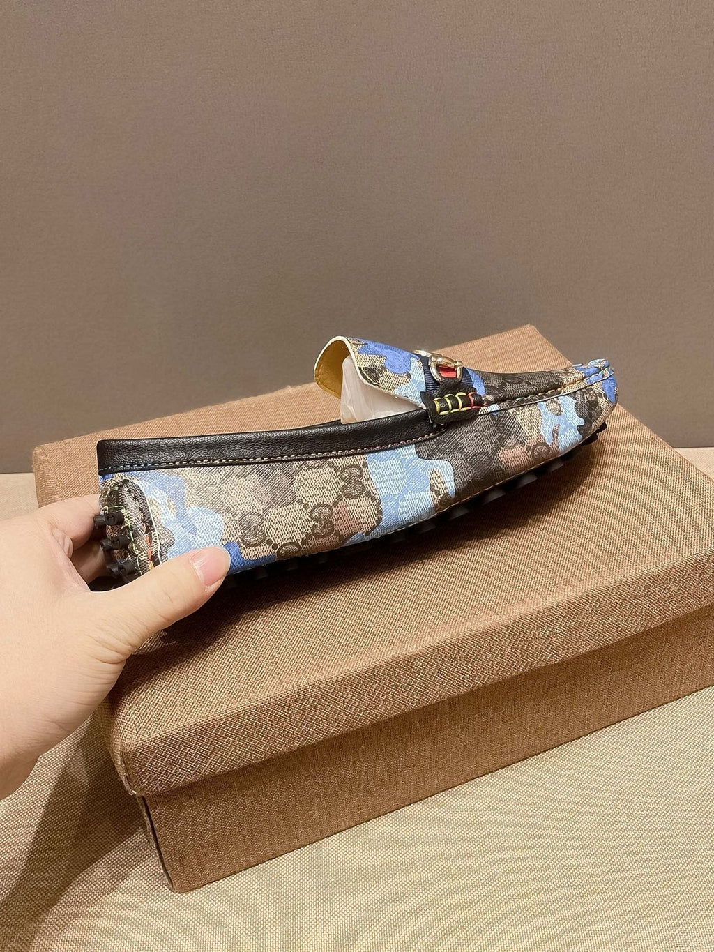 Gucci Patterned Metal-Accent Loafers — side