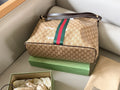 Beige Monogram Tote with Red-Green Stripe and Pouch — hero