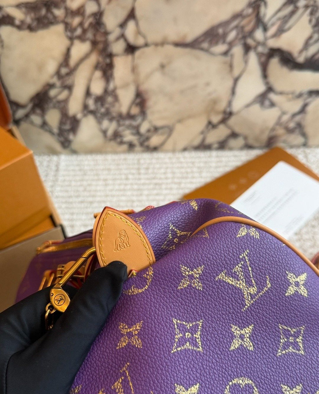Louis Vuitton Speedy Purple Gold Monogram Boston Bag — detail