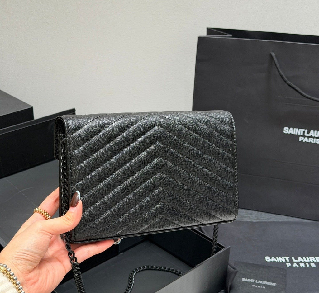Saint Laurent Chevron-Quilted Envelope Wallet on Chain — back