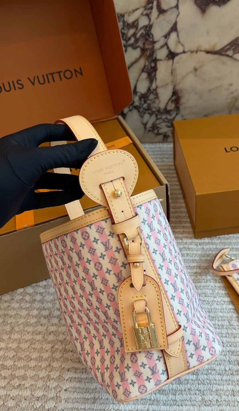 Louis Vuitton All In BB Pink Patterned Bucket Bag — side