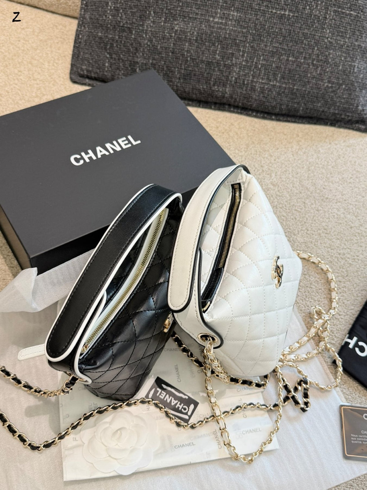 Chanel Diamond-Quilted Box Crossbody Bag — comparison