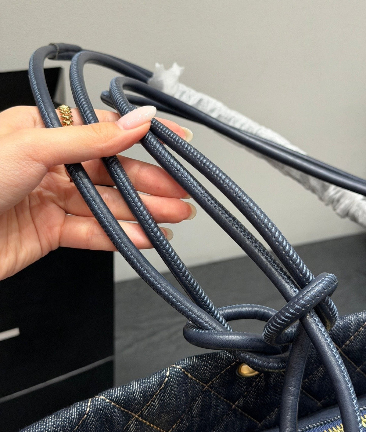 Chanel Cambon Quilted Denim Tote — detail