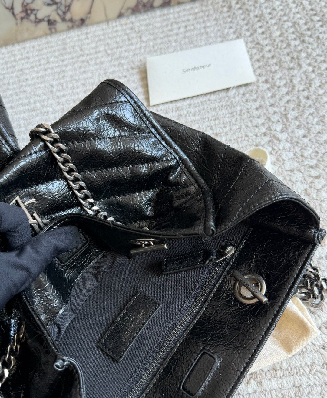 Saint Laurent Niki Chevron-Quilted Tote Bag — detail