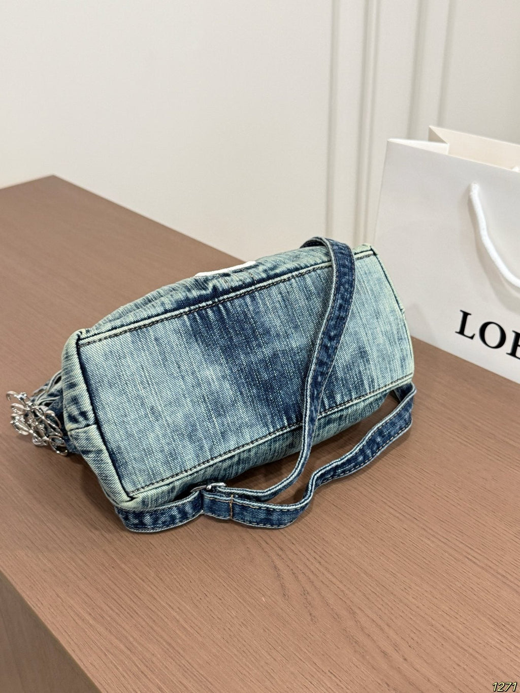 LOEWE Washed Denim Curved Shoulder Bag — back
