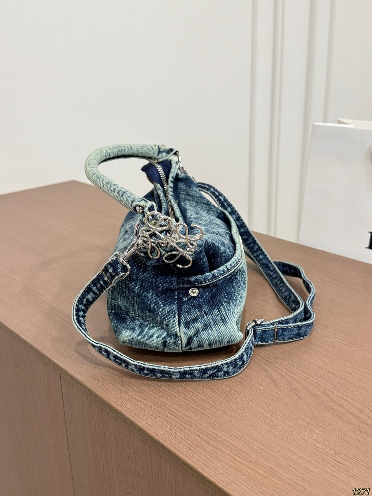 LOEWE Washed Denim Curved Shoulder Bag — side